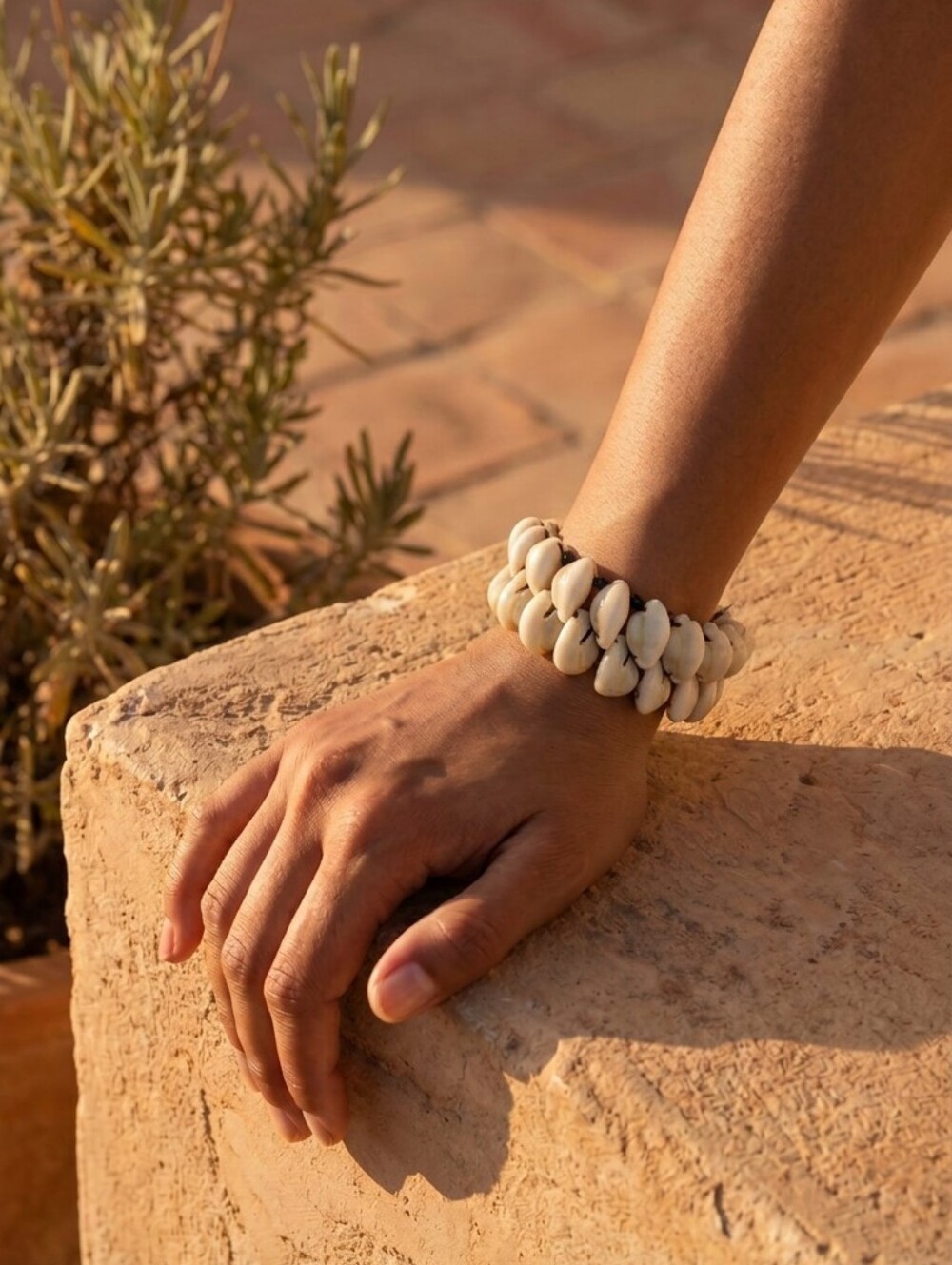 Handcrafted Stretchable Double Row Cowrie Shell Boho Festive Bracelet
